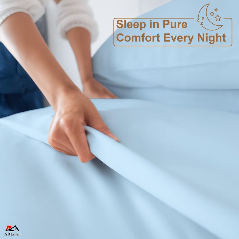 ARlinen 4 Piece Queen Size Sheet Set, 100% Egyptian Cotton Bed Sheets, Light Blue, Soft & Breathable Bedding, Fits Upto 10 Inch Deep Mattress - Image 4